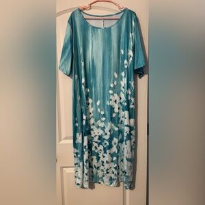 Floral Teal and White Dress